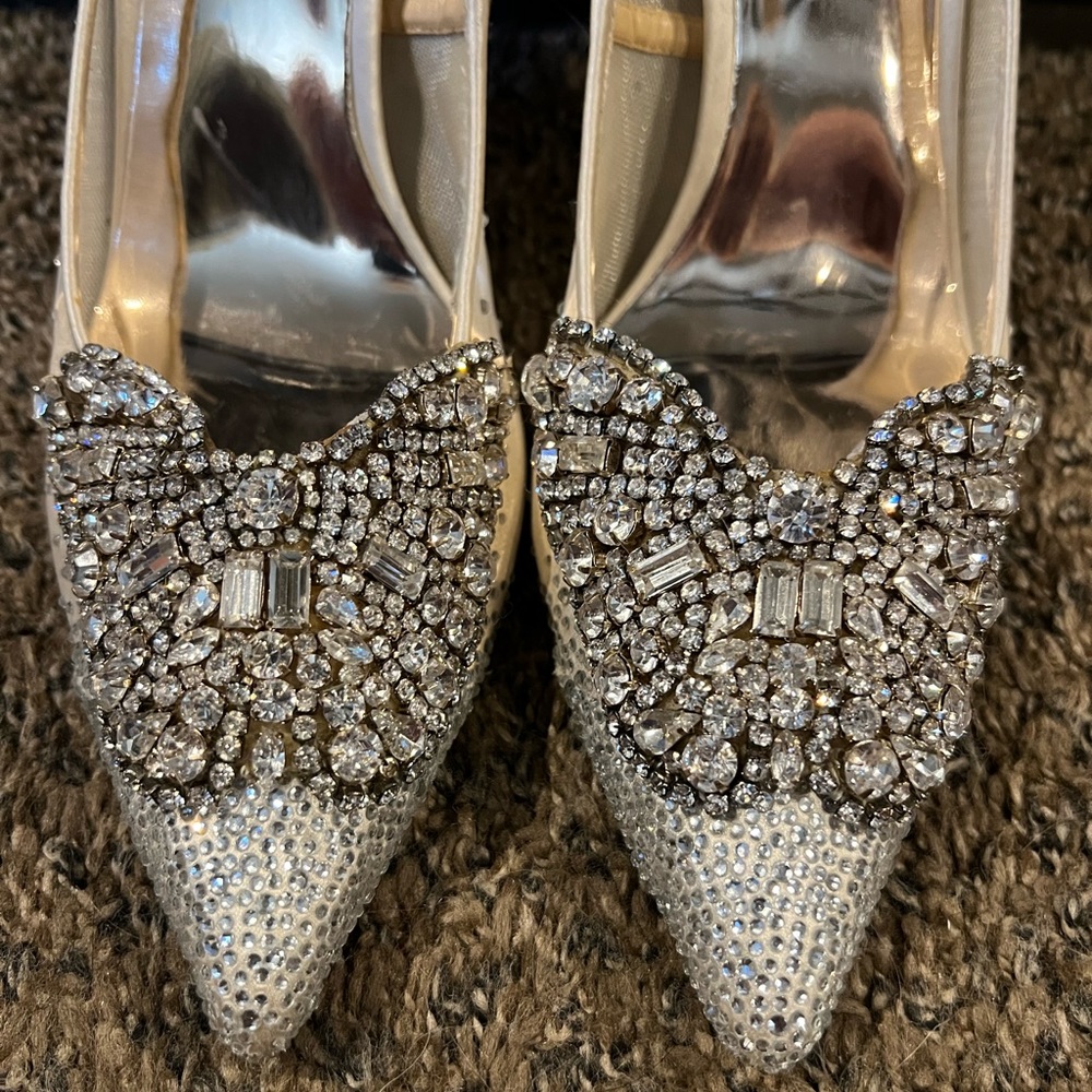 Badgley Mischka Wedding Sequin Butterfly Mesh Bejeweled Heels Shoes
